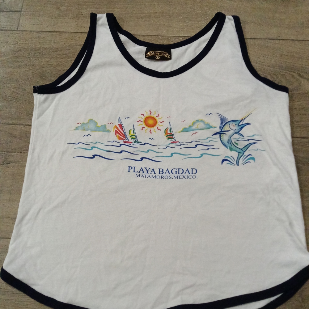 White Tank Top with Nautical Print